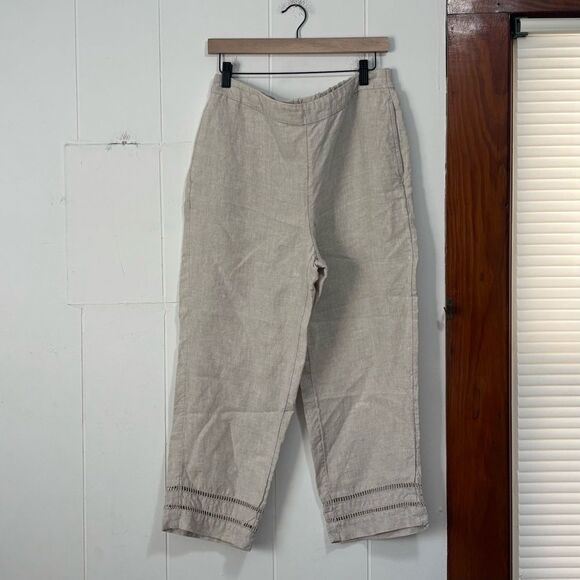 Chico's Beige 100% Linen Cropped Pull On Pants Size 8 - Picture 1 of 5
